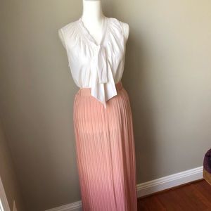 Ombré Pleated Blush Maxi Skirt with Mini Liner